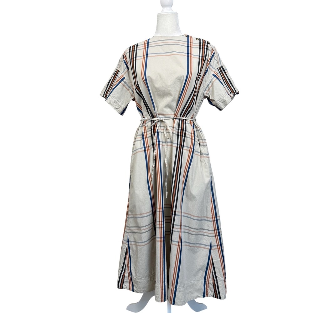 BEAMS BOY Shirt Dress Womens OS Cotton Plaid Belted Midi Japan Designer Kaftan